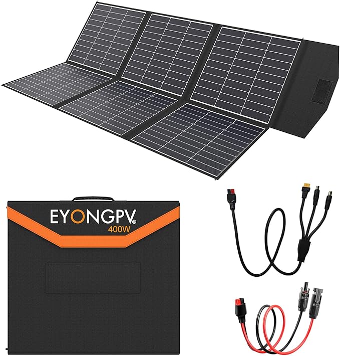 EYONGPV 400W Foldable Solar Panel, 26% HPBC Cells, IP65 Waterproof Portable Solar Charger with 30A Anderson Output & 4.5m Cable, for RV, Camping, Outdoor Power Stations