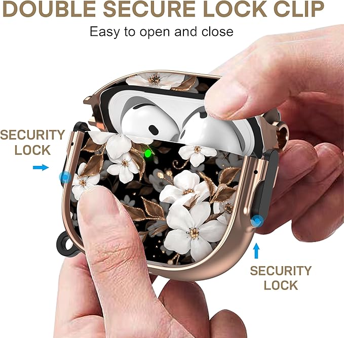 Maxjoy for AirPods 4 Case with Lock, Flower AirPods 4 Case Lock Protective Hard Cute AirPod 4 Generation Cover for Women Men with Keychain Clip for AirPod 4th Generation Cover 2024, Floral