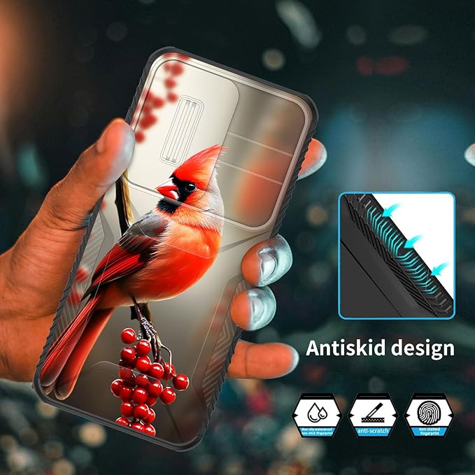 for Galaxy S26 Plus Case Built in Slide Camera Lens Cover,Heavy Duty Shockproof Protection Dual Layer Case for Samsung Galaxy S26 Plus 6.7" 2026,Red Cardinal Bird