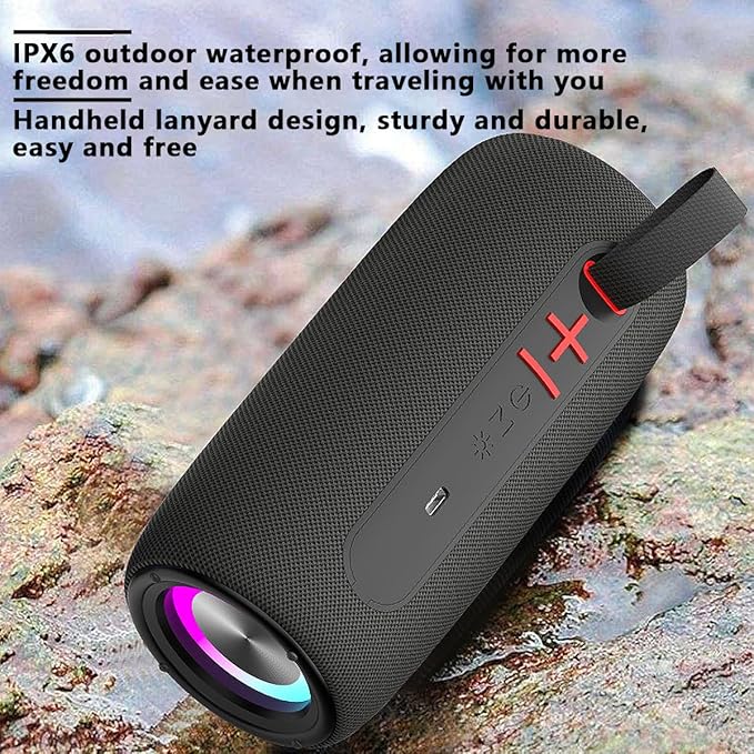 Portable Wireless Bluetooth Speaker: IPX6 Waterproof Audio,fm Radio,Loud USB/TF/AUX Play,LEDlights,TWS interconnected Stereo,Outdoor/Travel/Camping/Riding/Family/Party/Celebration