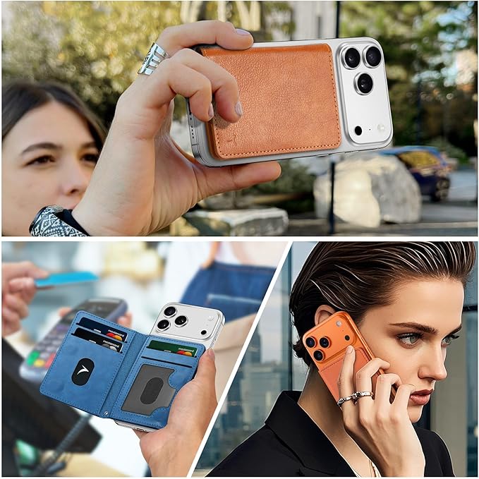 TUCCH for Magsafe Wallet with 6 Card Holders, RFID Blocking [Clear ID Window] PU Leather Men Women Folio Magnetic Phone Wallet for iPhone 17/16/15/14/13/12/Plus/Air/Pro/Pro Max Series, Orange