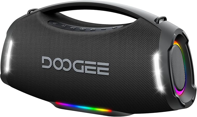 Portable Wireless Speaker,250W Peak/220W RMS Loud Boombox,Powerful Sound,14H Playtime,IPX5 Water-Resistant,RGB Lights,TWS Pairing,USB/TF/AUX,Shoulder Strap for Party,Camping and Outdoor