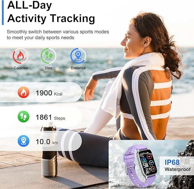 Smart Watch for Men Women, 1.57" Smartwatch(Answer/Make Call), 2025 NEW Fitness Tracker with Heart Rate/Sleep Monitor/Pedometer, IP68 Waterproof, 110 Sport Modes, Fitness Watch for Android iOS Purple