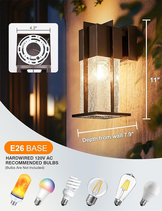 Oil Rubbed Bronze Outdoor Wall Light Fixtures with Crack-Like Glass, Modern Outdoor Sconce Exterior Lighting IP65 Waterproof, Front Porch Light Wall Mount for Garage Patio Front Door,Brown