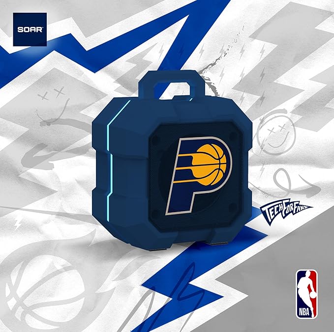 SOAR NBA Shockbox LED Wireless Bluetooth Speaker - Water Resistant IPX4, 5.0 Bluetooth with Over 5 Hours of Play Time - Small Portable Speaker - Officially Licensed NBA, Perfect Home & Outdoor Speaker