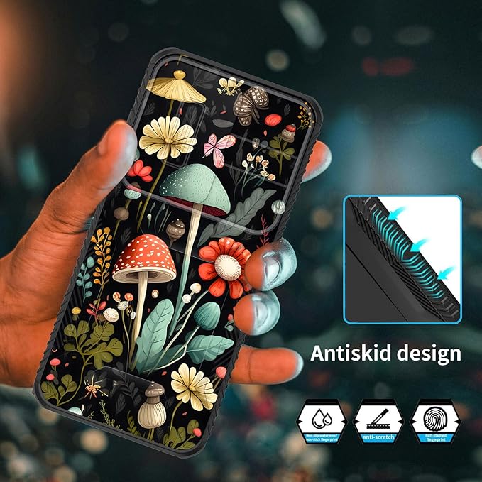 for Galaxy S25 FE Case Built in Slide Camera Lens Cover,Heavy Duty Shockproof Protection Dual Layer Case for Samsung Galaxy S25 FE 6.7" 2025,Mushroom Forest