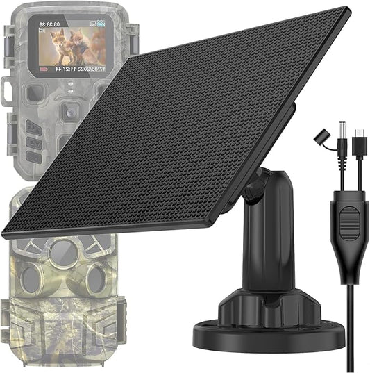 Trail Camera Solar Panel, Built-in 5000mAh Rechargeable Battery Solar Panel for Trail Camera, IP66 Waterproof Solar Charger Kit Hunting Accessory Solar for Trail Cameras - Output Type C/5V DC/6V