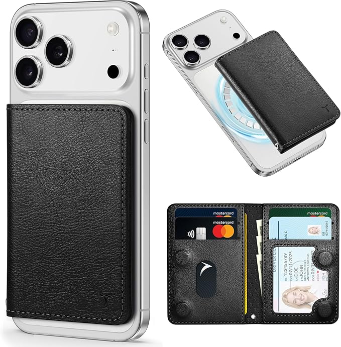 TUCCH for Magsafe Wallet, 6 Card Holders with [ID Window] [RFID Blocking] for iPhone 17/16/15/14/13/12/Pro/Pro Max/Air/Plus Series, PU Leather Magnetic Card Wallet for Men Women, Textured Black