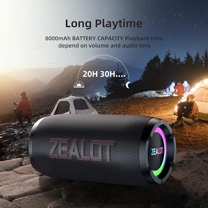 ZEALOT Portable Bluetooth Speaker,80W Peak(60W) Booming Sound Speakers with LED Light,Bluetooth 5.3, Loud Speaker for Home,Party,Camping,Beach,Gifts(Black)