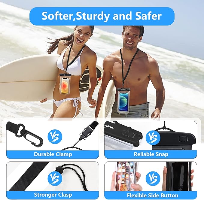 Waterproof Phone Pouch Bag - 7.5in Waterproof Phone Case for Beach Travel, IPX8 Cellphone Dry Bag with Lanyard for iPhone 16 15 14 Pro Max Galaxy S25+ S24+ Pixel 10 Pro, Cruise Essentials 2025