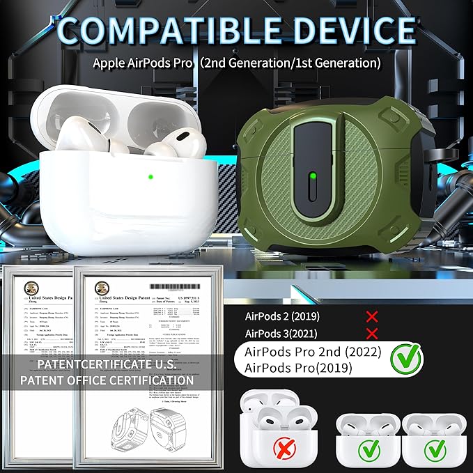 RFUNGUANGO for AirPods Pro 2nd Generation Protective case, 2024 New Space-Themed Protective case. Compatible with Airpods Pro 1/2 and, Works with MagSafe. [Greener]