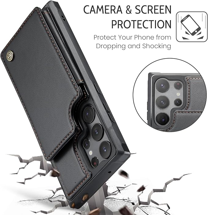 Bemal for Samsung Galaxy S23 Ultra Wallet Case with Card Holder, RFID Blocking, Shockproof Leather Kickstand for Men and Women, Durable Protective Phone Cover for 6.8", Black