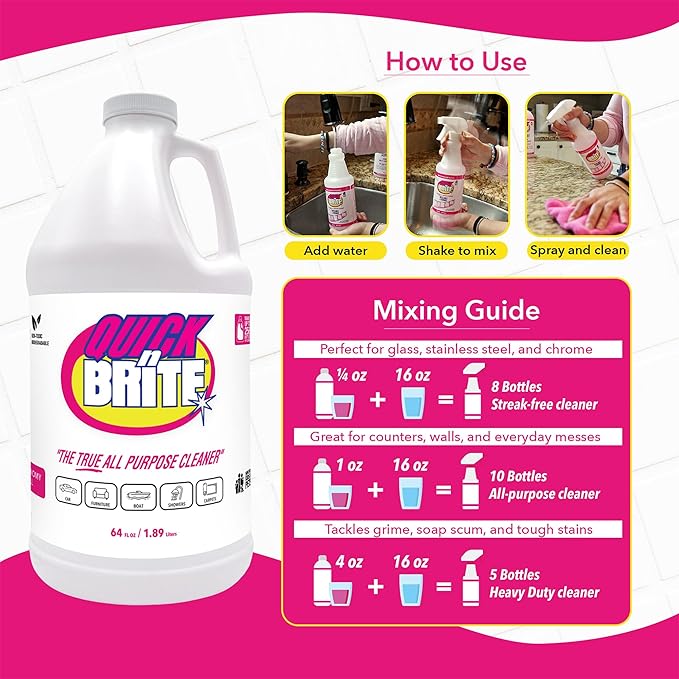 Quick 'n Brite Liquid Cleaner, True All Purpose Cleaner, 64 oz Cleaning Concentrate