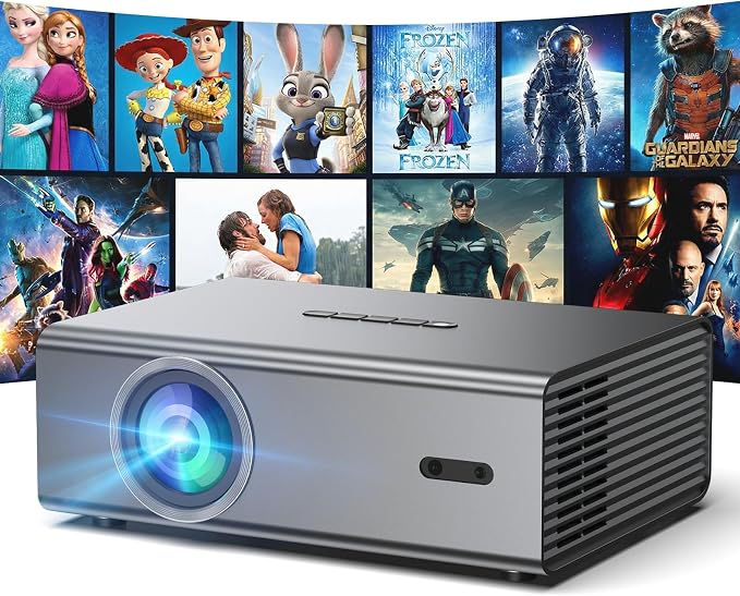 4K 1080P Full HD Portable Mini Projector, Upgraded WiFi 6 & Bluetooth 5.3 Movie Projector, Auto Keystone Correction, Gaming Movie Proyector Indoor/Outdoor Use ,Compatible with TV Stick/Phones/PC-Gray