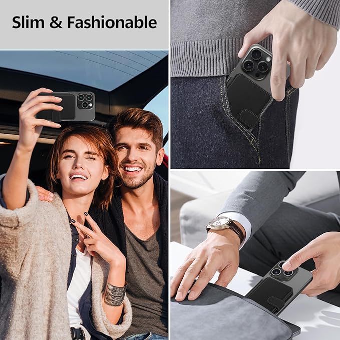 TopMade for Magsafe Wallet, Strongest Magnetic Card Holder for iPhone 17/16/15/14/13/12 Series, Slim Magnetic Phone Wallet, 4 Cards Holder, Vegan Leather, RFID Blocking, Open ID Window, Black
