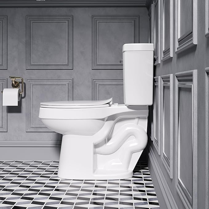 ELLAI Two Piece Elongated Toilets ADA Chair Comfort Height 16.5" Powerful Single Flush 1.28 GPF 12” Rough In with Side Trip Lever, White 28.3"x17.2“x31"