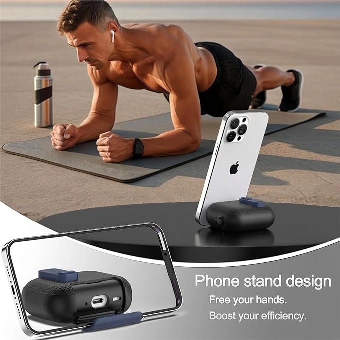 for Leather AirPods Pro 3 Case 2025| Cute Air Pods Pro 3 Case with Lock(Model A2700/A2931) | with Phone Holder & Keychain | Airpods 3 Pro Cases for Man Women(Blue Black)