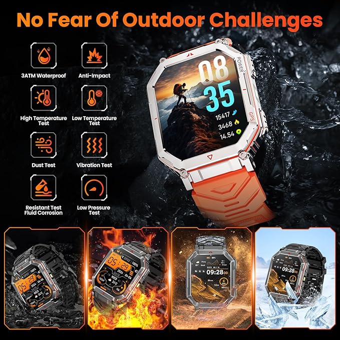 GPS Military Smart Watch for Men，GPT Voice Assistant，Smartwatch with LED Flashlight，2.01" HD Display Bluetooth Call，Fitness Tracke with Multiple Sports Modes，Compatible with Android & iOS
