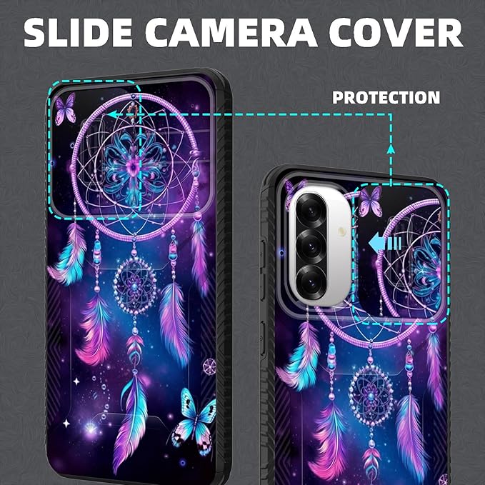 for Galaxy A36 5G/A56 5G Case Built in Slide Camera Lens Cover,Heavy Duty Shockproof Protection Dual Layer Case for Samsung Galaxy A36 5G/A56 5G 6.7" 2025,Butterfly Dream Catcher