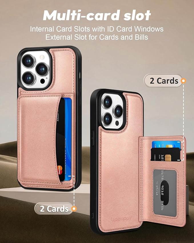 for iPhone 12 Pro Max Case with Wallet - Fits 4 Card Slots, Compatible with MagSafe for Women Aesthetic PU Leather Credit Card Holder Kickstand Phone Cover for Apple 12 Promax, Rose Gold