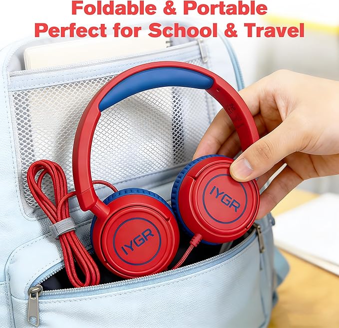 K6 USB C Kids Headphones, 85dB Safe Volume Headphones for Kids, Stereo Sound Foldable Headphone for School, Comfortable Fit On-Ear Headphone for Smartphones/iPad/Tablet/Plane/Travel
