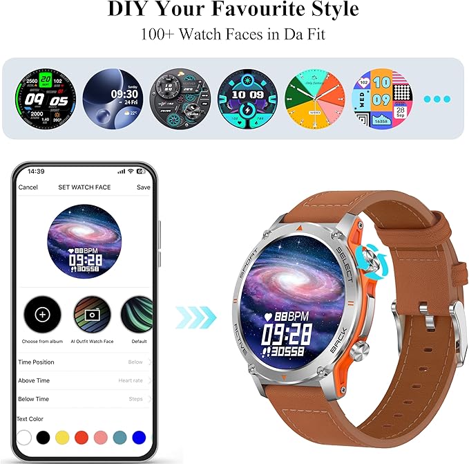 Popglory Smart Watch, 1.43''AMOLED 45mm Military Smartwatch Men Women Answer/Make Call, Digital Fitness Watch, 110+ Sports, Blood Pressure, Heart Rate, Stress Monitor Sports Watch for Android or iOS