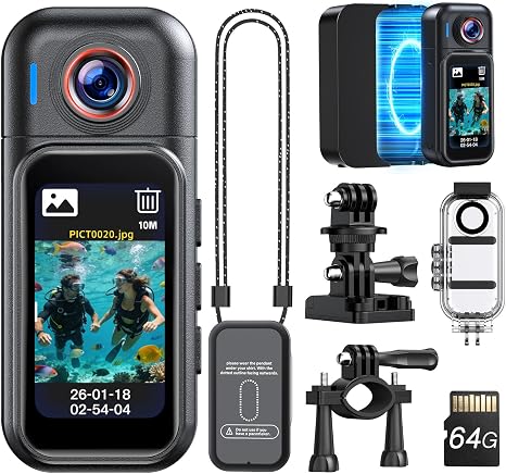 BOBLOV W3 Mini Body Camera Waterproof, 64GB Touch Screen Wearable Camera