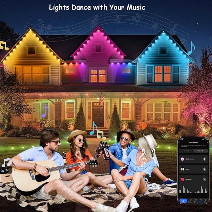 Permanent Outdoor Christmas Lights for House,100ft Smart RGB+IC Color Eave Lights,Tunable Warm to Cool White 60lm for Daily Lighting,IP67 Waterproof, Alexa Google APP Remote Control