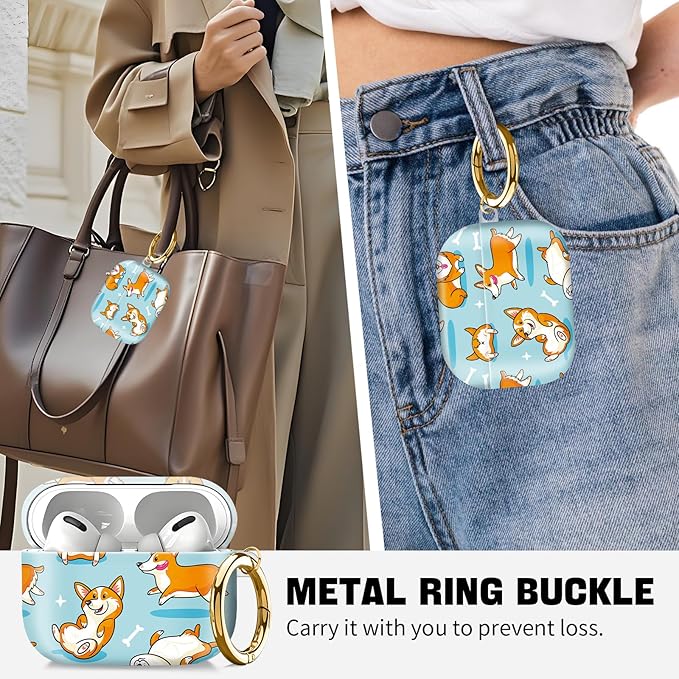 Compatible with AirPod Pro 2nd//1st Generation Case Cover with Key Chain,Full Protective Shockproof Wireless Headphone Case for Airpod Pro 2023/2022/2019（Happy Dog）