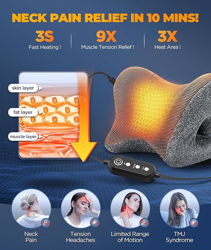 Graphene Magnetic Neck Stretcher for Deeper Pain Relief, Instant Heating Pad Cervical Traction Device Pillow, Neck Cloud for TMJ Tension Muscle Migraine, Christmas Gifts for Women, Mom, Men(Gray)