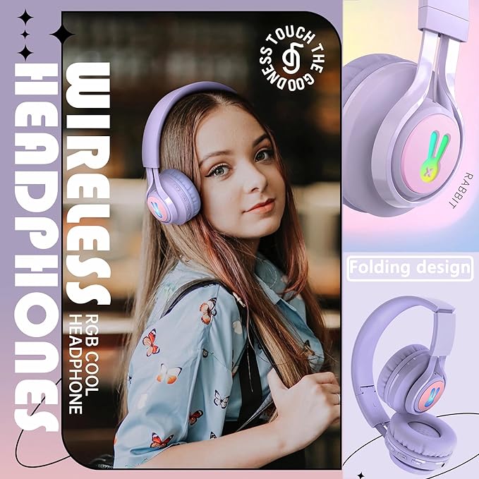 Kids Bluetooth Headphones,85db Volume Limit,Hearing Protection,Wireless Headphones with Mic,Music,Chat,Kids Mode,Normal Mode,Wireless and Wired,LED Light,for Children Adults,Purple