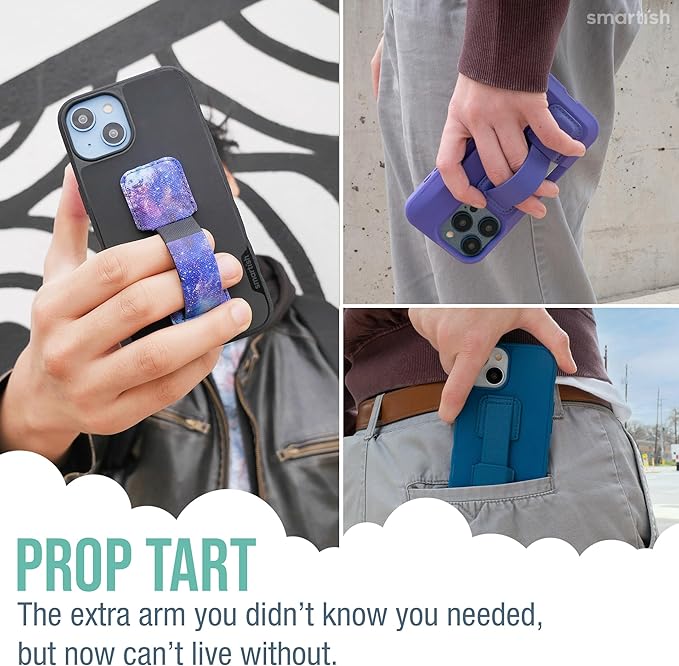 Smartish Phone Grip Loop - Prop Tart - Pop Out Finger Strap and Holder with Kickstand [Compatible with All iPhone & Android Phones] Stick On Phone Ring for All Phone Models - Black Tie Affair
