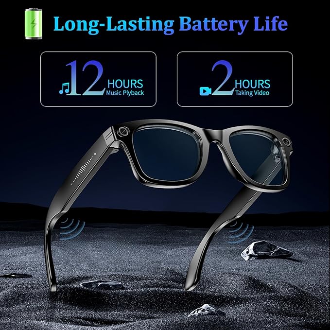 AI Smart Glasses with 8MP Camera, 4K Video & HD Photo, Bluetooth Audio, AI Voice Assistant, Real-Time Translation, Object Recognition, Noise-Cancel Calls, Photochromic +2 Sunglasses Lenses