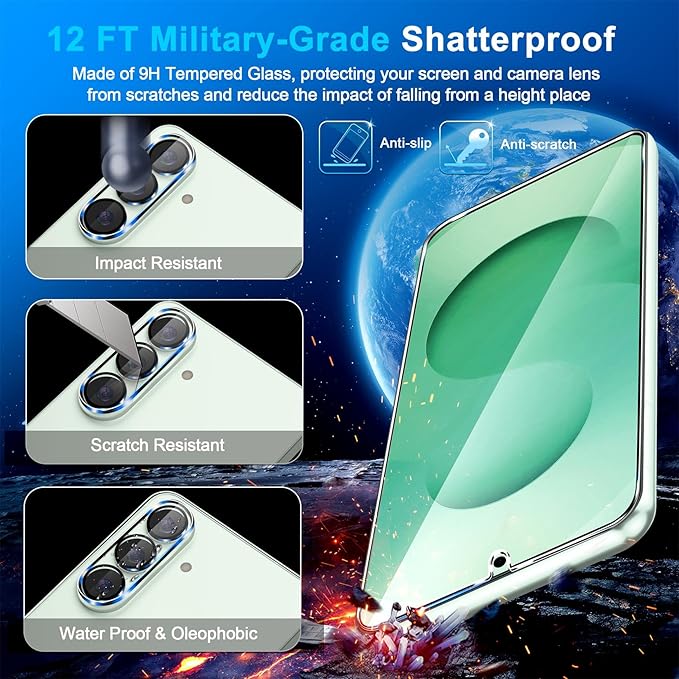 3 Pack for Samsung Galaxy S26 Plus Screen Protector Tempered Glass + 3 Pack Camera Lens Protector, Military Grade Shatterproof, 9H Hardness, Fingerprint Unlock, Case Friendly 6.7 Inch