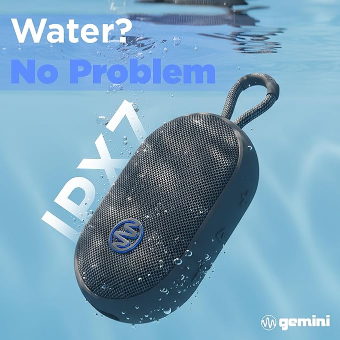 Gemini Waterproof Bluetooth Speaker with Carabiner Clip – IPX7 Compact Portable Speaker, 12Hr Battery, TWS Stereo Pairing, USB-C, Outdoor Shower Pool Beach Hiking (BEATORB)