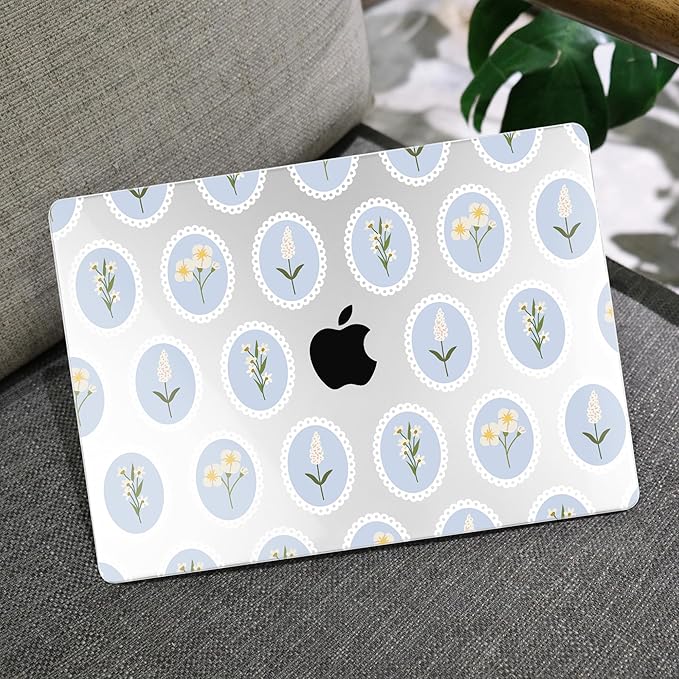 MEEgoodo for MacBook Air 13.3 inch Case 2021 2020 2019 2018 A2337 M1 A2179 A1932, Laptop Shell for MacBook Air M1 with Keyboard Webcam Cover & Trackpad Film & Type C Adapter,Spring Floral &Round Frame