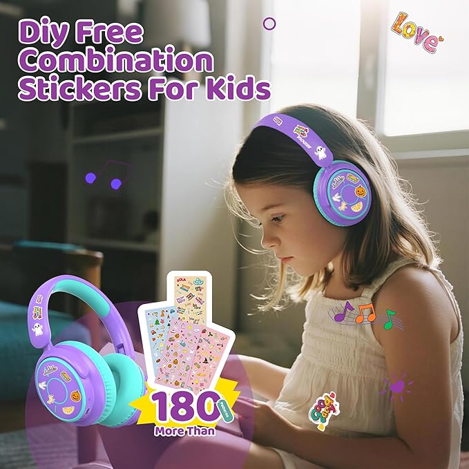 MIDOLA Kids Headphones Bluetooth 5.4 Wireless Volume Limited 85/94dB Hearing Protection Over Ear,68 Hours Playtime Foldable with Cable Aux Wired Built-in Mic for Toddler Child Travel School Purple