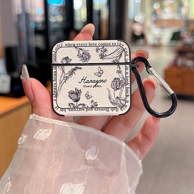 for AirPod 4 Case for Women Girls Cute Retro Flower Design with Keychain PU Leather Squre Shockproof Protective Cover Compatible with AirPods 4th Gen Case (Retro Rose White)