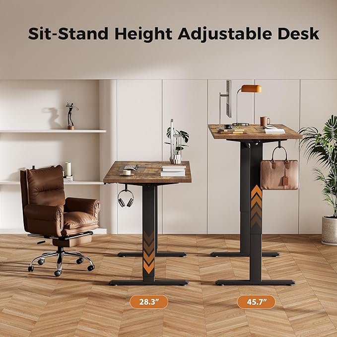 Height Adjustable Electric Standing Desk, 48 x 24 Inches Stand Up Desk, Ergonomic Raising Computer Table with Memory Preset Button, Two-Piece Desktop, Rustic Brown