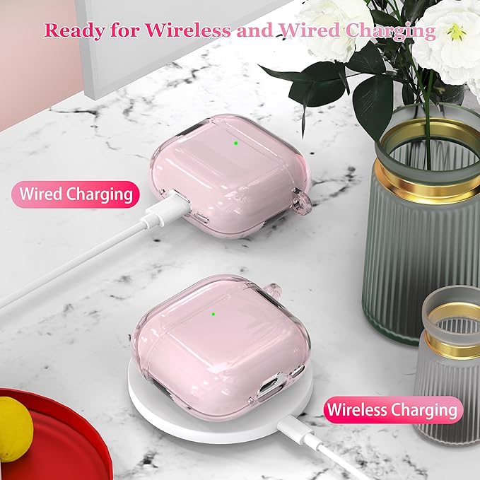 for AirPods 4th Generation Case Cover 2024, Military-Grade Shockproof, Soft TPU Highly Transparent Anti-Yellowing for AirPods 4 Case with Cleaning Kit & Cute Round Buckle, Clear Pink