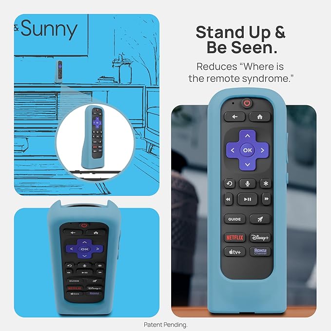 GripStand™ Roku Voice Remote Cover: Stand Up Design, Enhanced Grip, Silicone Case: Fits TV Streaming Stick Plus 2025 4K/HD/HDR, Compatible with AirTag and TileMate, Sky Glow by 73&Sunny
