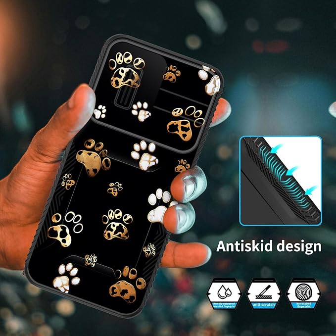for Galaxy A15 5G Case Built in Slide Camera Lens Cover,Heavy Duty Shockproof Protection Dual Layer Case for Samsung Galaxy A15 5G 6.5 inch 2024,Cute Dog Paw Prints