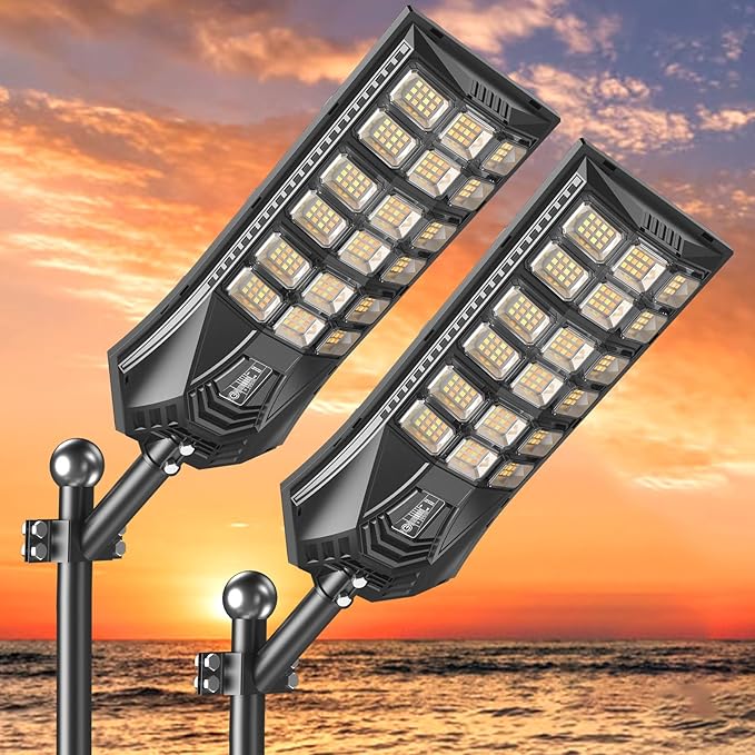 Solar Street Lights Outdoor Waterproof IP65, 3000K/4500K/6500K Solar Floodlight Dusk to Dawn with Motion Sensor and Remote, Solars Security Lights for Outside Yard, Garden (2 Pack)