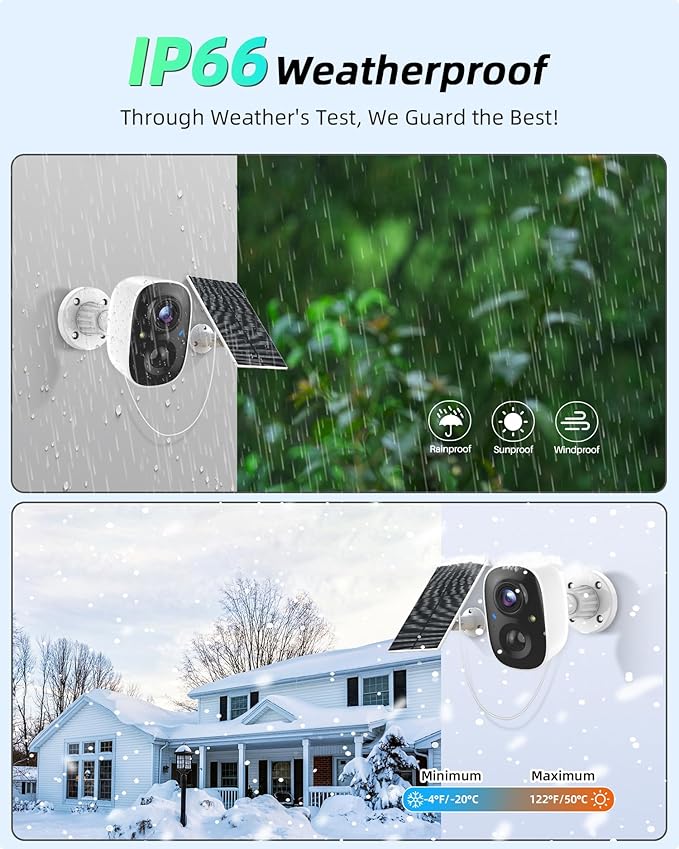 Solar Camera Outdoor Wireless, 2.4G Wi-Fi Security Camera with AI Motion Detection, Cameras for Home Security, 2K Color Night Vision, 2-Way Talk, IP66 Weatherproof, Cloud/SD Storage, 2 Packs
