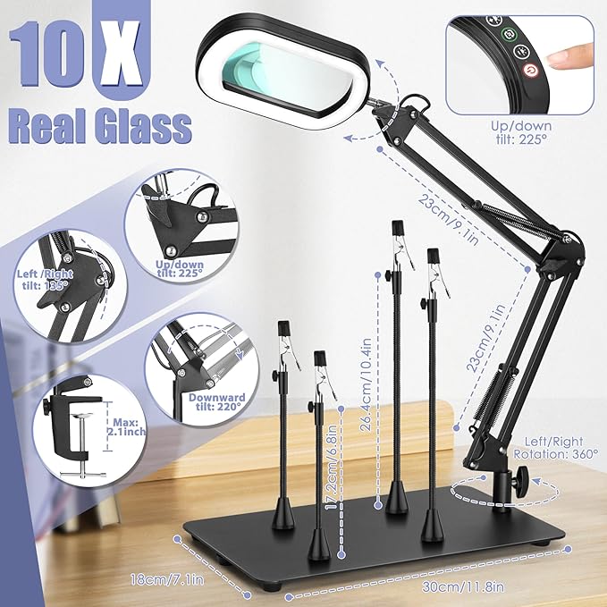 Drdefi Helping Hands Soldering Station, 10X Square Magnifying Glass with Light and Stand, 4 Magnetic Third Hands Soldering Tool, PCB Holder Solder Magnifier Desk Lamp for Soldering Electronic Repair