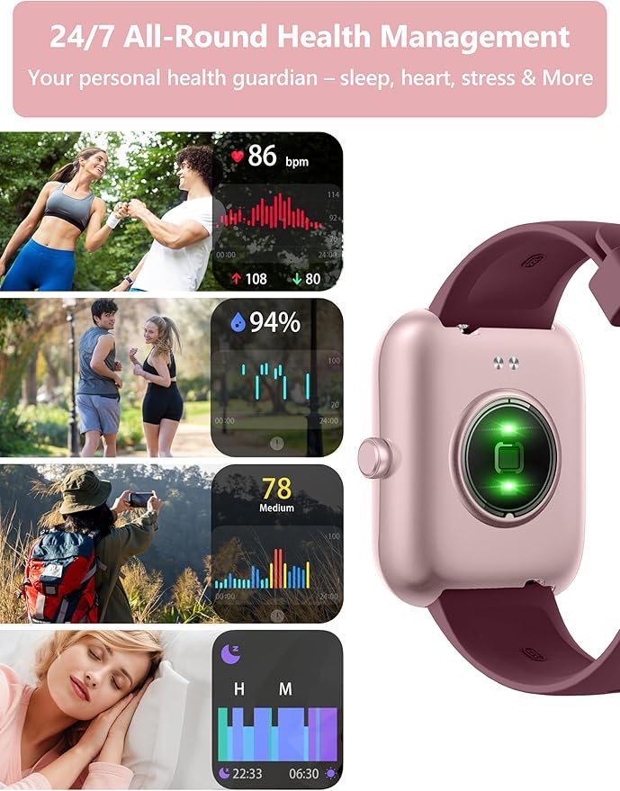 KALINCO Smart Watch Women [2 Bands, 44mm case] 1.83" Alexa Fitness Tracker, Heart Rate, Sleep, Stress Monitor, IP68 Waterproof Smartwatch, Make/Answer Calls, Compatible with iPhone & Android Phones