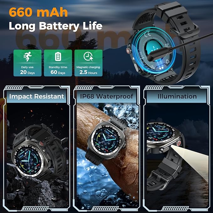 2026 Smart Watch, 1.43" Bluetooth 5.4 Call AMOLED Smartwatch for Men Women, 130+ Sports Modes, 60+Days Flashlight, 24/7 Heart Rate/Sleep Monitor, IP68 Waterproof Fitness Watch Tracker for Android iOS