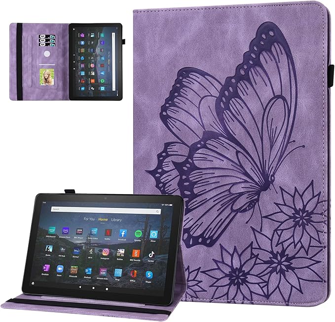 Dteck for Fire Max 11 (13th Generation) Tablet Case 11" 2023, PU Leather Protective Fold Stand Case with Adjustable Viewing Angles, 4 Card Slots, Cute Butterfly Lightweight Slim Folio Case, Purple