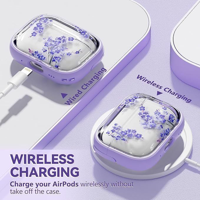 Inesore for AirPods Pro 3 Case 2025 with Lock, for Women Girly Floral Clear Case Compatible with Apple Airpods Pro 3rd Generation Cover, with Phone Stand,Keychain & Cleaner Kit -Purple Flower