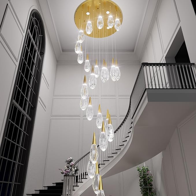 26-Lights Large Chandelier for High Ceiling Gold Crystal Pendant Light Fixture Extra Large Chandelier for Staircase Foyer Villa Living Room
